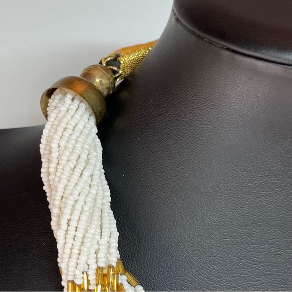 VTG Multi Layer Seed Bead Native Tribal Collar Necklace 17" - Picture 4 of 11